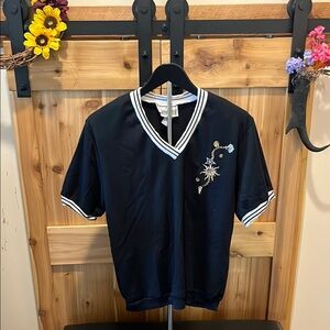 Peter Popovitch Embroidered Black Short Sleeve V-Neck Tee